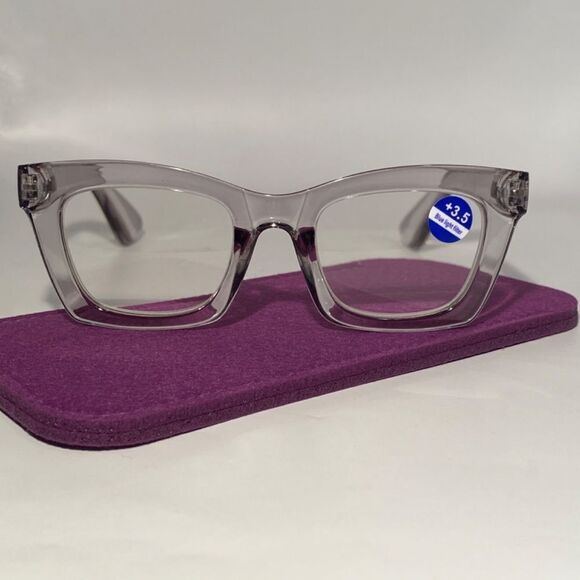 1148 Gretchen Reading Glasses 3.5 Sq Eyeglasses Clear Grey Frames NWT - Picture 2 of 9